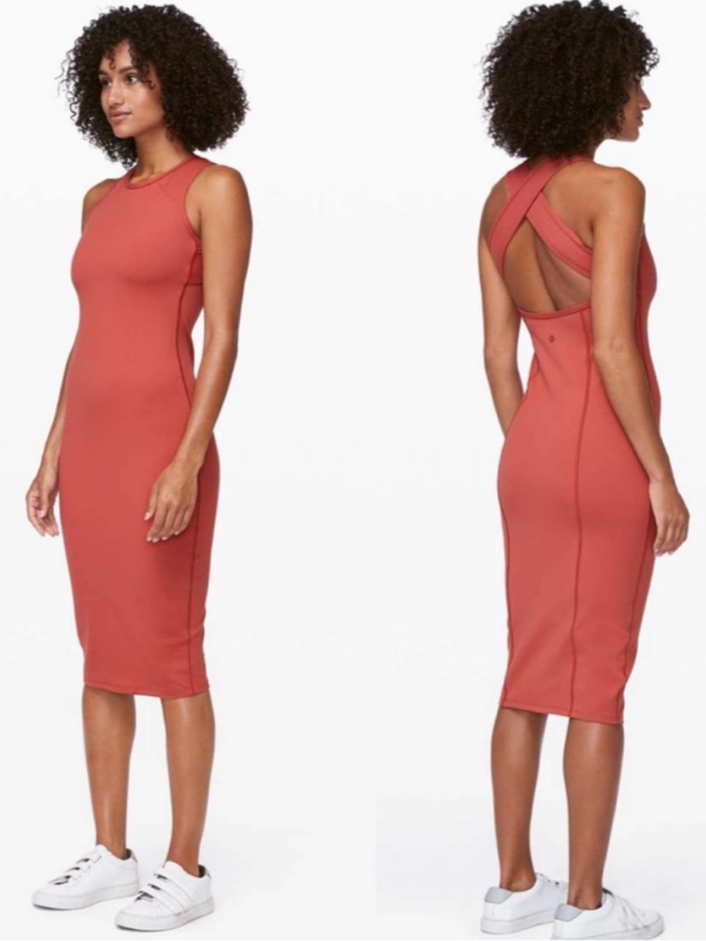 Lululemon Women's Picnic Play Brick Rose Sleeveless Cross-Back Midi Dress Sz 8